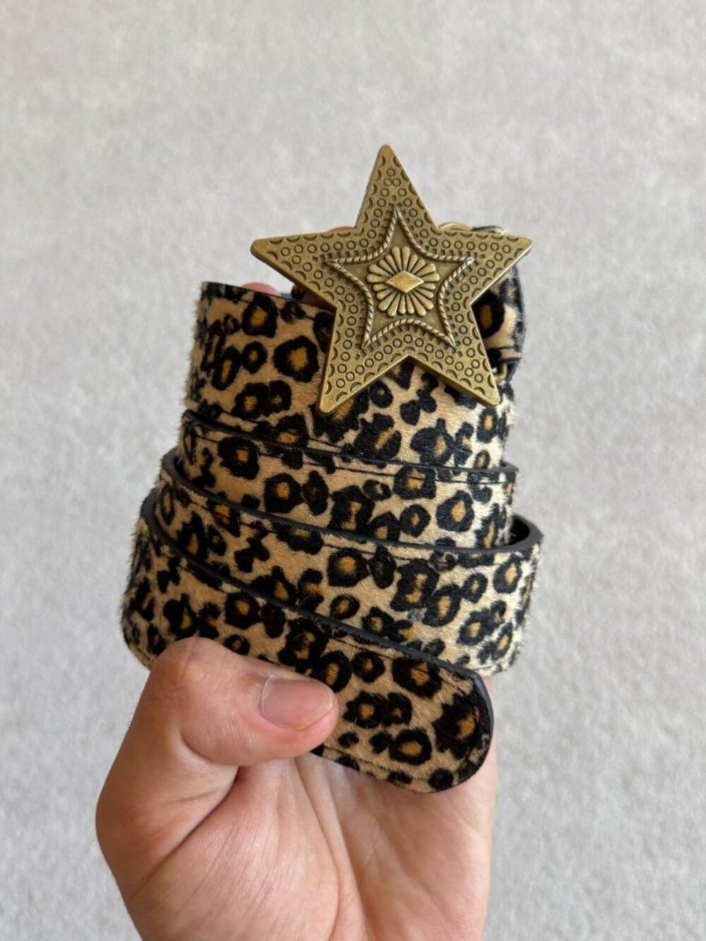 Leopard Print Gold Star Buckle Belt